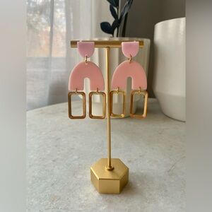 Pink acrylic and brass earrings